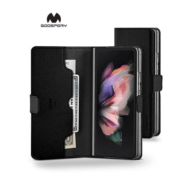 Goospery Mercury Premium Diary Cover For Galaxy Z Fold 7 - Black - GR Phones