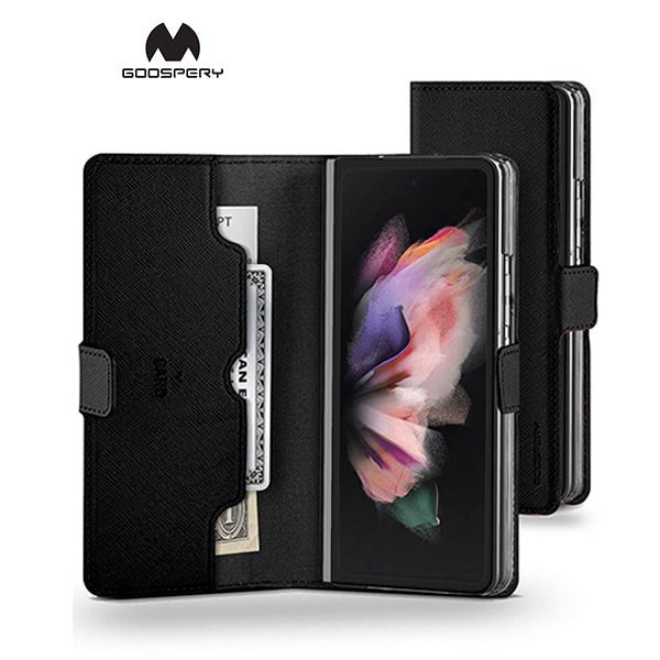 Goospery Mercury Premium Diary Cover For Galaxy Z Fold 7 - Black - GR Phones