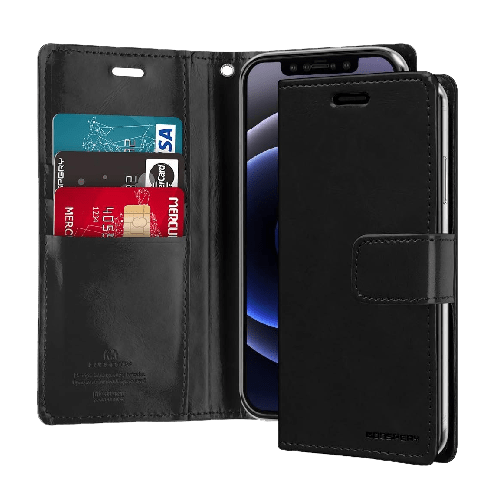 Goospery Mercury Super Diary Leather Case For iPhone 13 Mini - Black - GR Phones