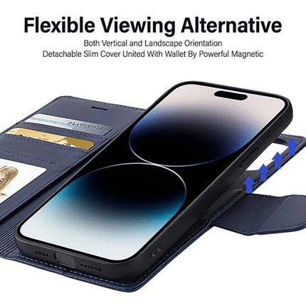 Hanman 2 in 1 Detachable Magnetic Flip Cover Case for iPhone 16 - Black - GR Phones