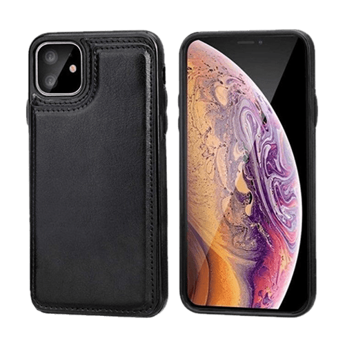 Hanman Stand Card Leather Case Cover For iPhone 11 - Black - GR Phones