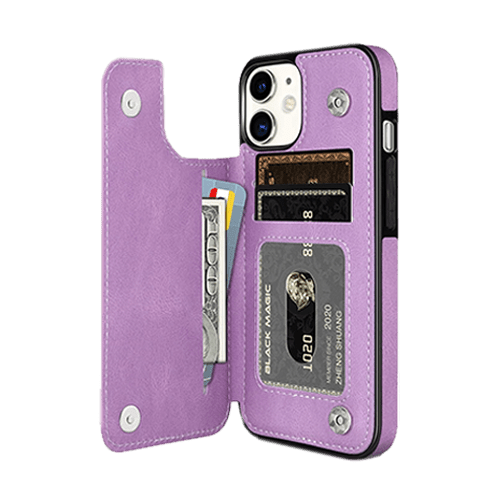 Hanman Stand Card Leather Case Cover For iPhone 11 - Purple - GR Phones