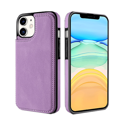 Hanman Stand Card Leather Case Cover For iPhone 11 - Purple - GR Phones