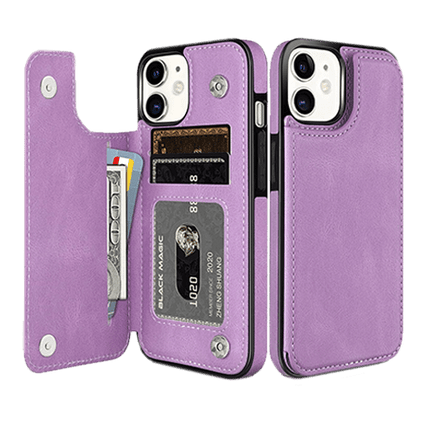 Hanman Stand Card Leather Case Cover For iPhone 11 - Purple - GR Phones