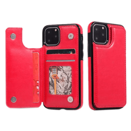 Hanman Stand Card Leather Case Cover For iPhone 11 - Red - GR Phones