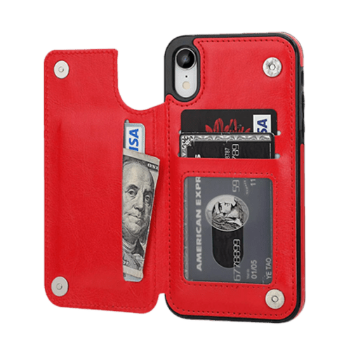 Hanman Stand Card Leather Case Cover For iPhone 11 - Red - GR Phones