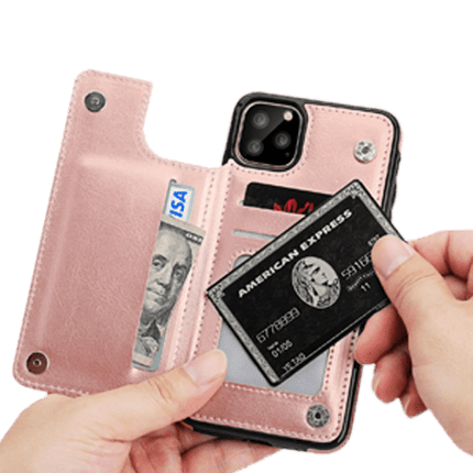 Hanman Stand Card Leather Case Cover For iPhone 11 - Rose Gold - GR Phones