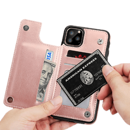 Hanman Stand Card Leather Case Cover For iPhone 11 - Rose Gold - GR Phones