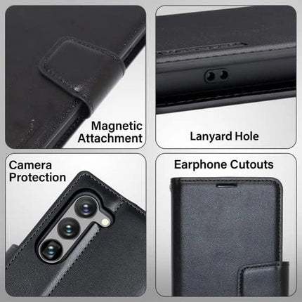 Hanman Wallet Leather Case Cover For Galaxy S23 FE - Black - GR Phones