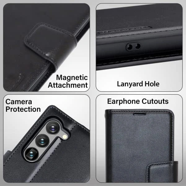 Hanman Wallet Leather Case Cover For Galaxy S23 FE - Black - GR Phones