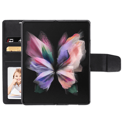 Hanman Wallet Leather Case Cover For Galaxy Z Fold 5 - Black - GR Phones