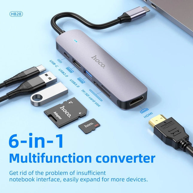 Hoco USB - C 6 - in - 1 Multi - Function Converter HB28 - GR Phones