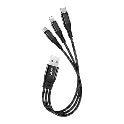 Hoco X47 Short 3 in 1 Cable 25cm (USB - C and Lightning and Micro - USB) - Black - GR Phones