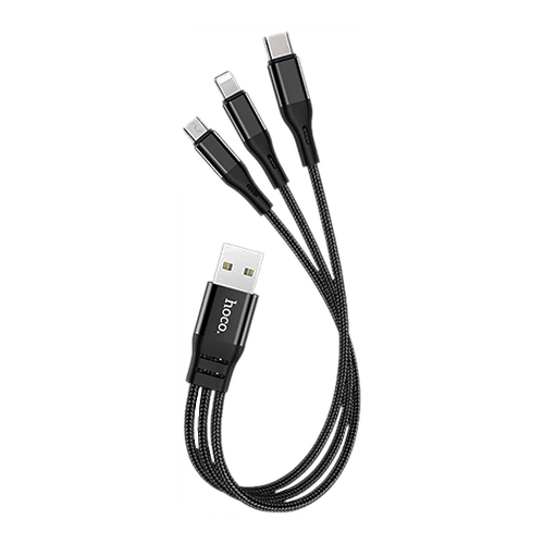 Hoco X47 Short 3 in 1 Cable 25cm (USB - C and Lightning and Micro - USB) - Black - GR Phones