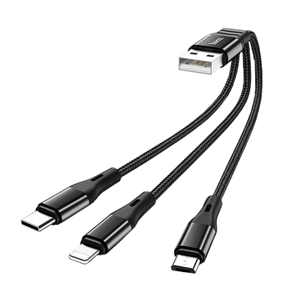 Hoco X47 Short 3 in 1 Cable 25cm (USB - C and Lightning and Micro - USB) - Black - GR Phones