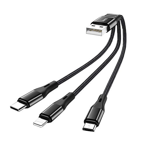 Hoco X47 Short 3 in 1 Cable 25cm (USB - C and Lightning and Micro - USB) - Black - GR Phones