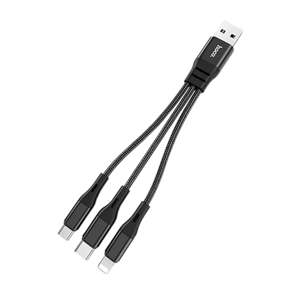 Hoco X47 Short 3 in 1 Cable 25cm (USB - C and Lightning and Micro - USB) - Black - GR Phones