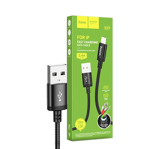 Hoco X89 Lightning Braided Super Tough Cable - Black - GR Phones