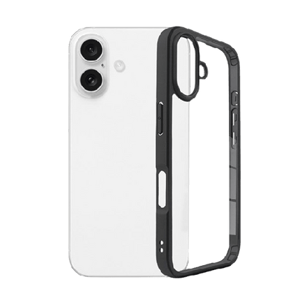 Hybrid Transparent Case with Metal Camera frame for iPhone 16 Plus - Black - GR Phones