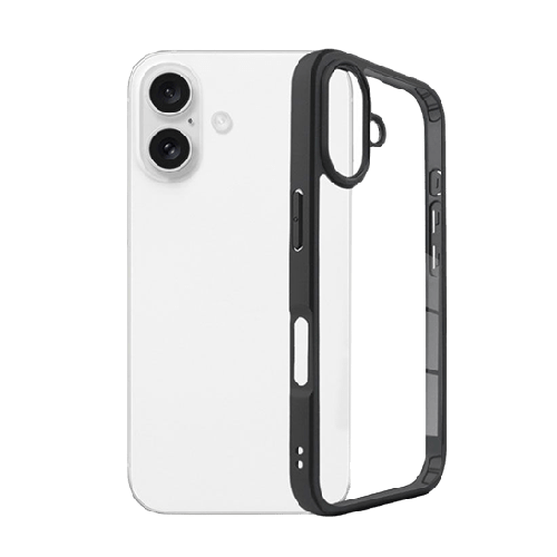 Hybrid Transparent Case with Metal Camera frame for iPhone 16 Plus - Black - GR Phones