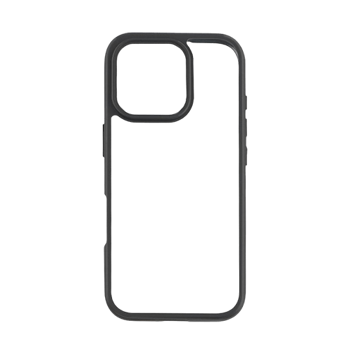Hybrid Transparent Case with Metal Camera frame for iPhone 16 Plus - Black - GR Phones