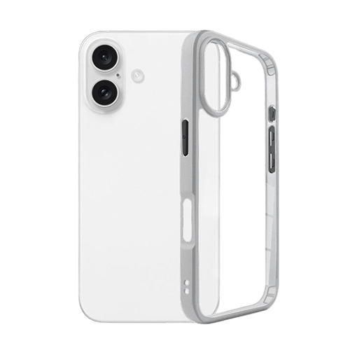 Hybrid Transparent Case with Metal Camera frame for iPhone 16 Plus - White - GR Phones