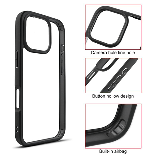 Hybrid Transparent Case with Metal Camera frame for iPhone 16 Pro - Black - GR Phones