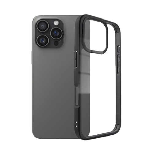 Hybrid Transparent Case with Metal Camera frame for iPhone 16 Pro - Black - GR Phones