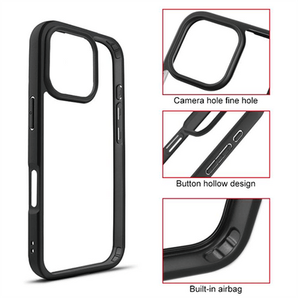 Hybrid Transparent Case with Metal Camera frame for iPhone 16 Pro Max - Black - GR Phones