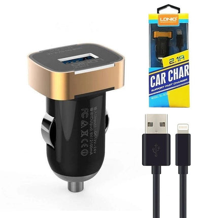 LDNIO 2.1A 10.5W Car Charger with Lightning Cable DL - DC211 - Black - GR Phones