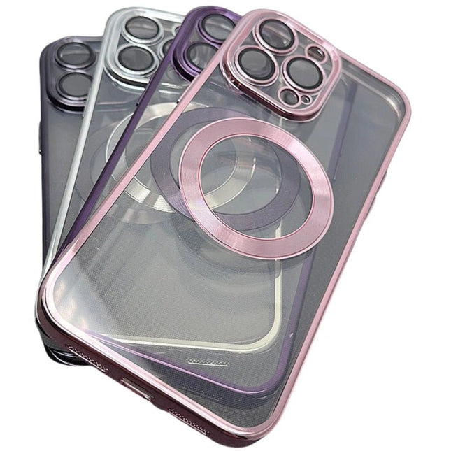 Luxury Plating Clear Magsafe Case Cover For iPhone 15 Pro Max - Silver - GR Phones