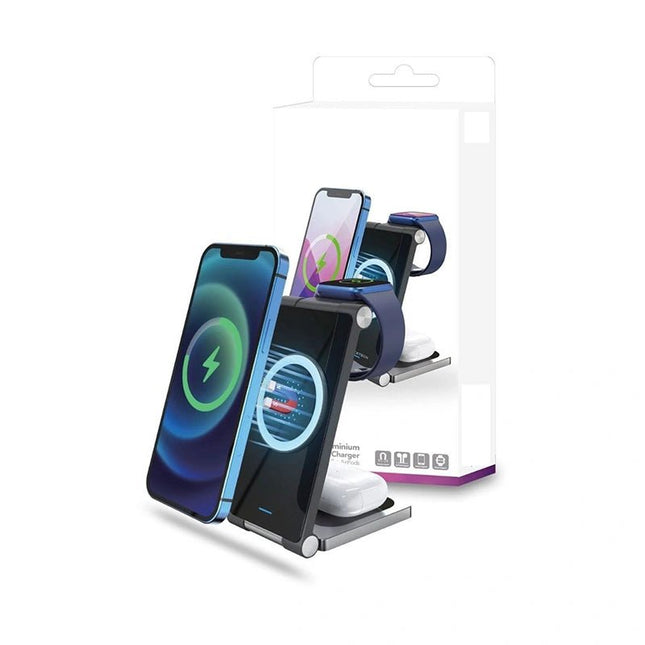 Mag Aluminium 3 in 1 20W Wireless Charger AW2 (MagSafe Compatible) - Black - GR Phones