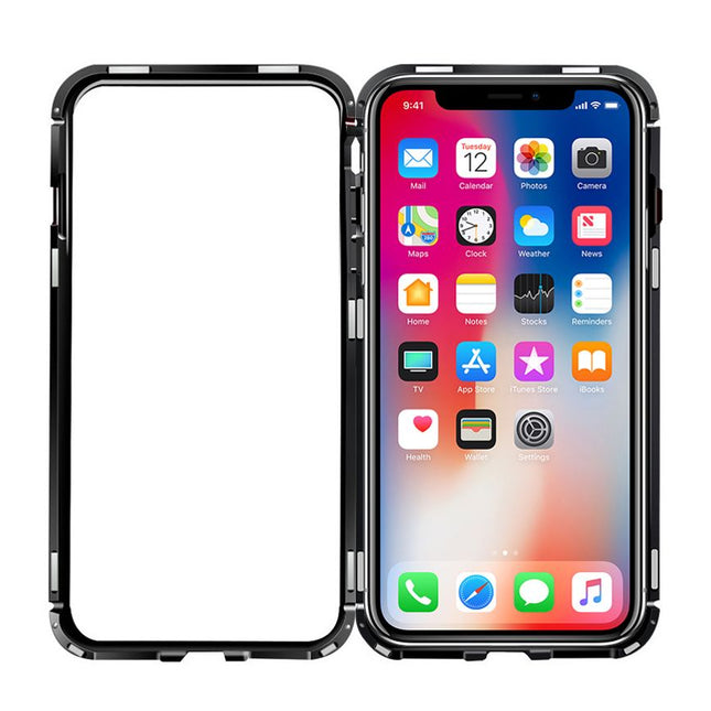 Magnetic Metal Tempered Glass Case Cover For iPhone X - Black - GR Phones