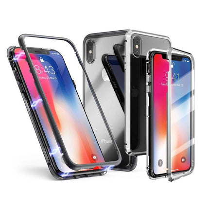 Magnetic Metal Tempered Glass Case Cover For iPhone X - Black - GR Phones