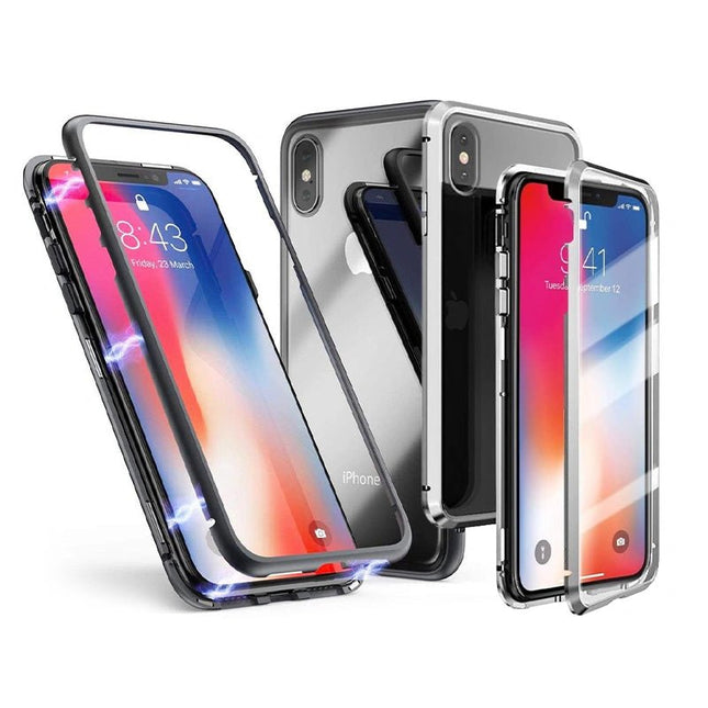 Magnetic Metal Tempered Glass Case Cover For iPhone X - Black - GR Phones