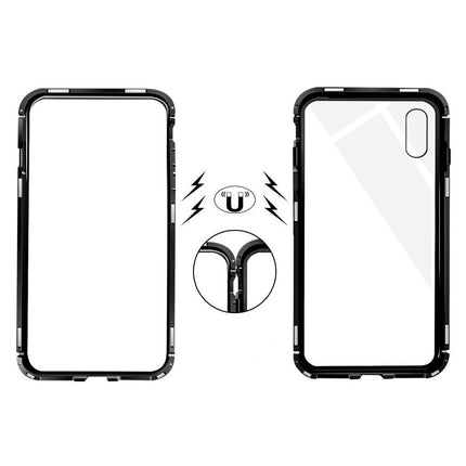 Magnetic Metal Tempered Glass Case Cover For iPhone X - Black - GR Phones