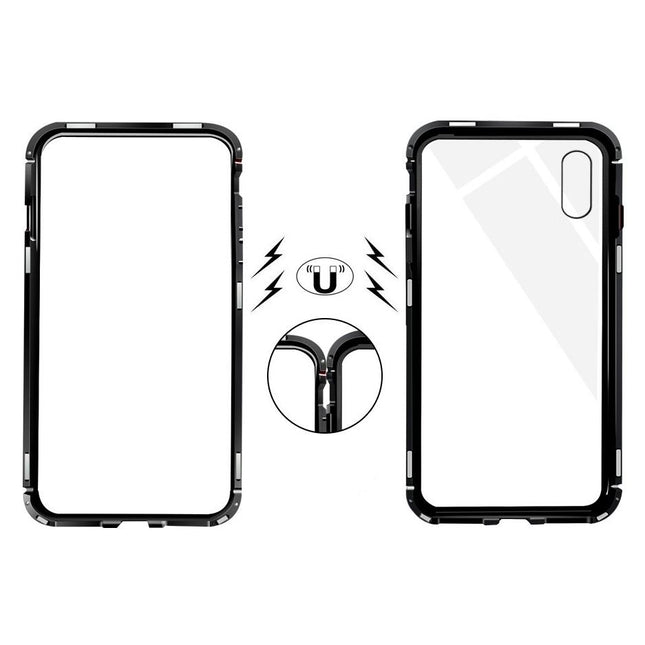 Magnetic Metal Tempered Glass Case Cover For iPhone X - Black - GR Phones