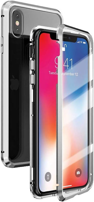 Magnetic Metal Tempered Glass Case Cover For iPhone X - Silver - GR Phones