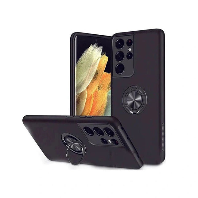 Magnetic Ring Stand Hybrid Case Cover For Galaxy A55 5G - Black - GR Phones