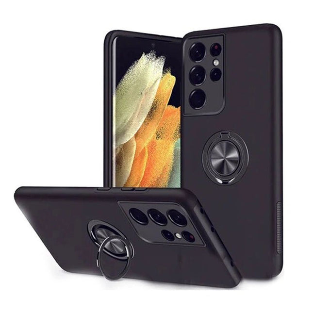 Magnetic Ring Stand Hybrid Case Cover For Galaxy A55 5G - Black - GR Phones