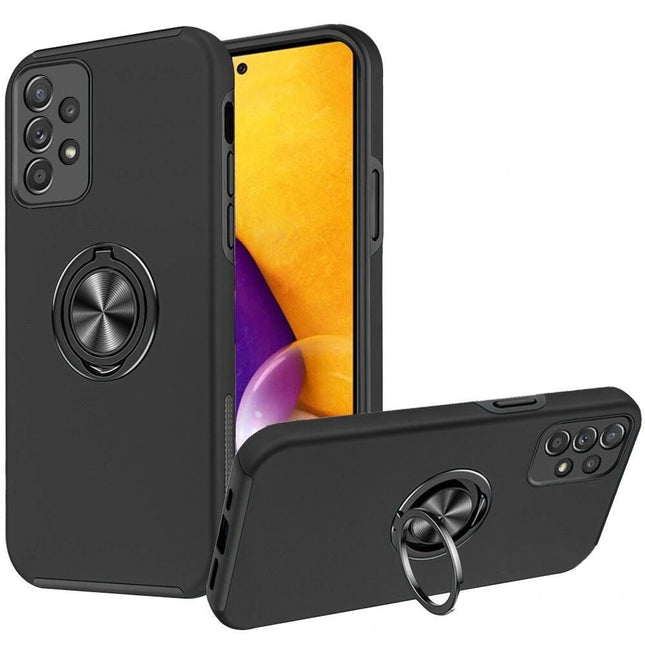 Magnetic Ring Stand Hybrid Case Cover For Galaxy A73 5G - Black - GR Phones