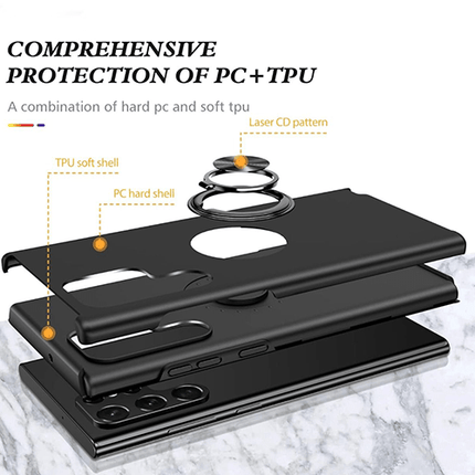 Magnetic Ring Stand Hybrid Case Cover For Galaxy S24 - Black - GR Phones