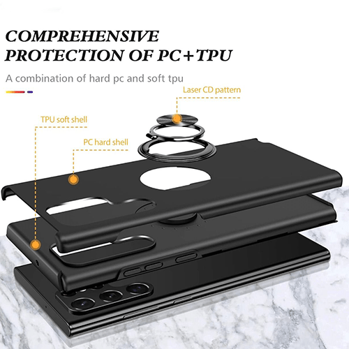 Magnetic Ring Stand Hybrid Case Cover For Galaxy S24 Plus - Black - GR Phones