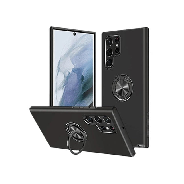 Magnetic Ring Stand Hybrid Case Cover For Galaxy S24 Ultra - Black - GR Phones
