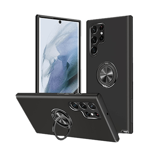 Magnetic Ring Stand Hybrid Case Cover For Galaxy S24 Ultra - Black - GR Phones