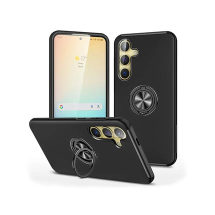 Magnetic Ring Stand Hybrid Case Cover For Galaxy S25 FE - Black - GR Phones