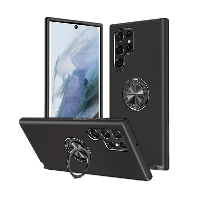 Magnetic Ring Stand Hybrid Case Cover For Galaxy S25 Ultra - Black - GR Phones