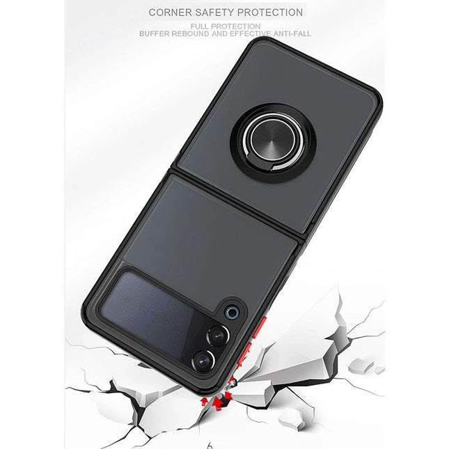 Magnetic Ring Stand Hybrid Case Cover For Galaxy Z Flip 7 - Black - GR Phones