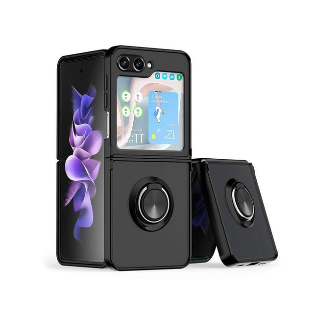 Magnetic Ring Stand Hybrid Case Cover For Galaxy Z Flip 7 - Black - GR Phones