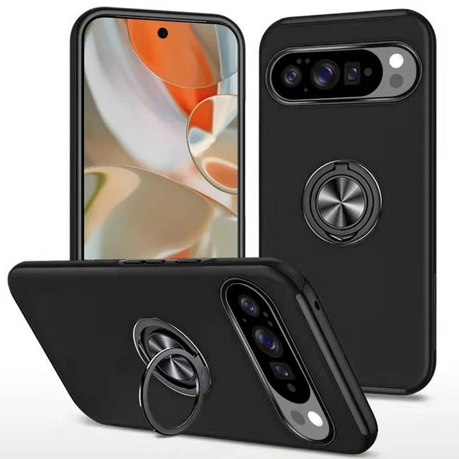 Magnetic Ring Stand Hybrid Case Cover For Google Pixel 10/ 10 Pro - Black - GR Phones